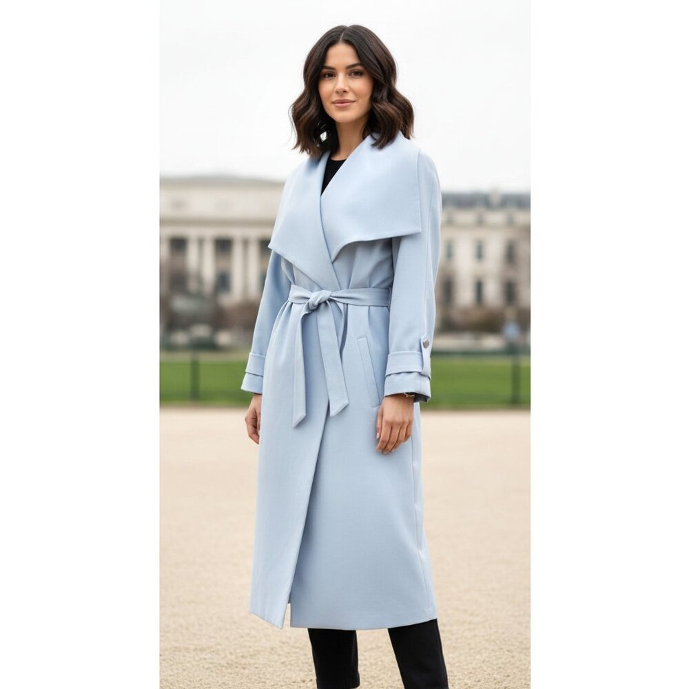 Soia & Kyo "Ornella" Knee Length Coat, Cascade Draped Collar Sky Colour, X-Large